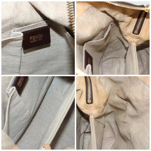 FENDI Pecan Canvas Hand Bag Brown Black Auth 124524 - Picture 15 of 16